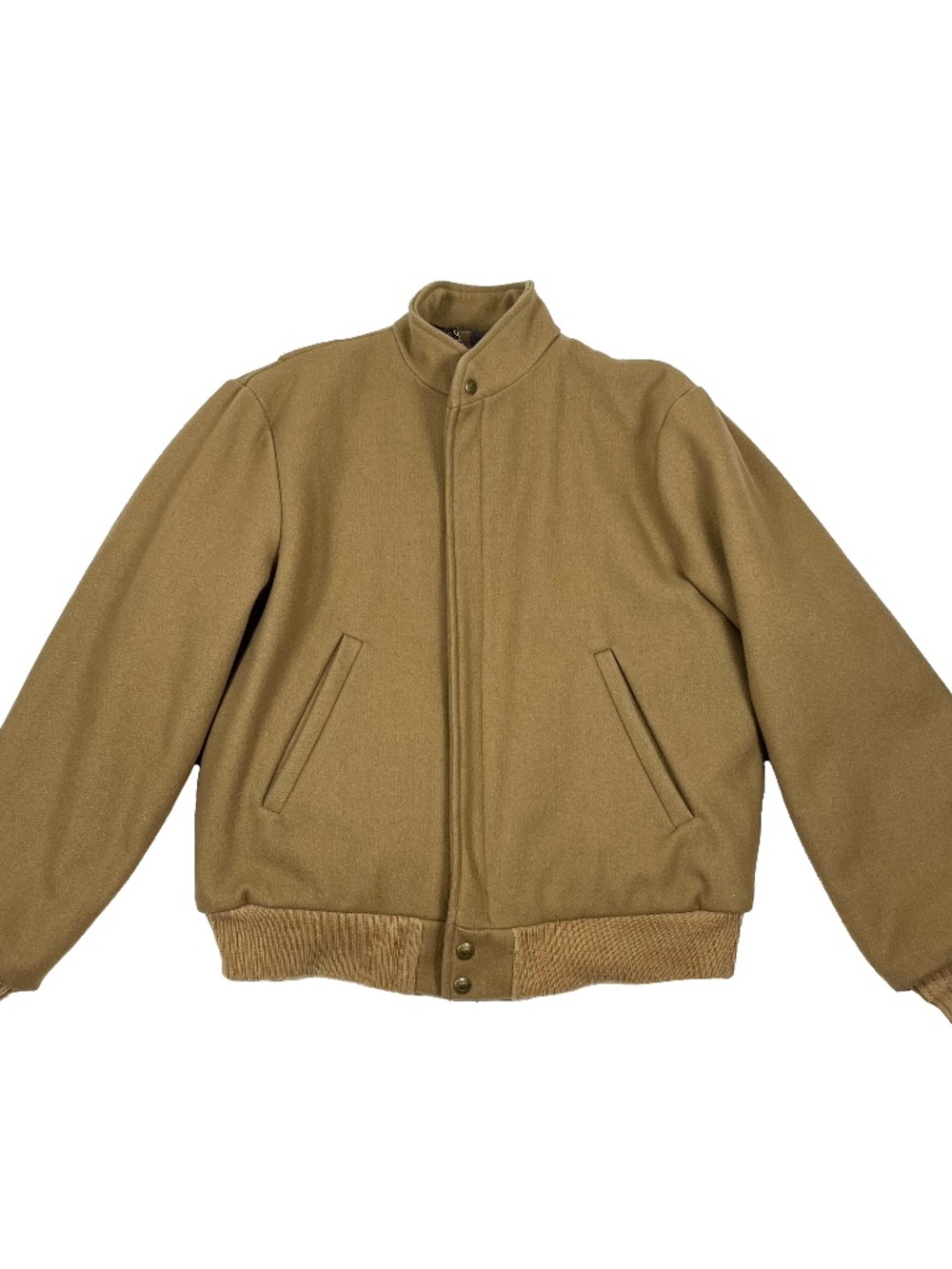 Vintage 90's LL Bean Wool Bomber Jacket Plaid Lined Tan Made In USA